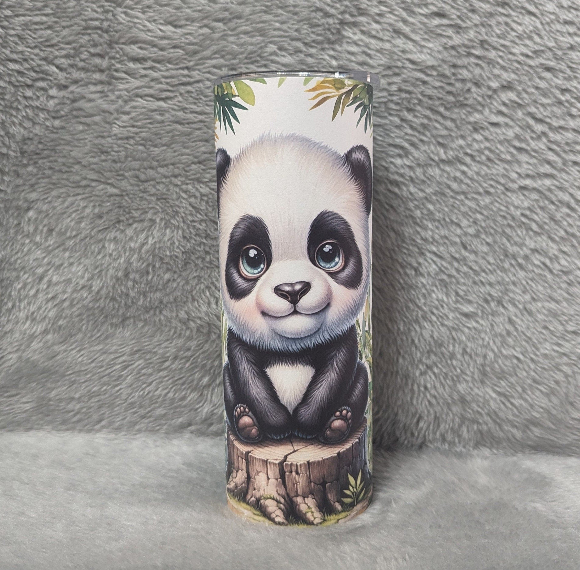 Cute Panda Bear Tumbler 20oz With Reusable Straw, Can Be Personalized