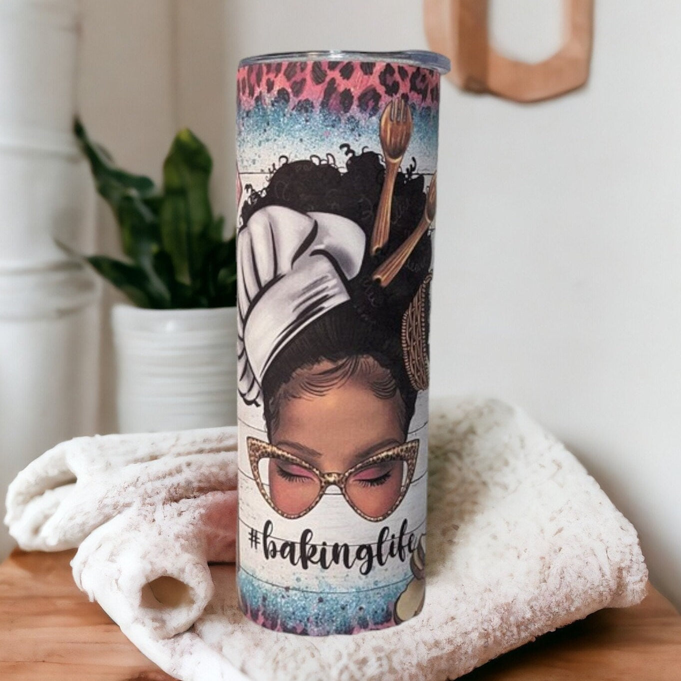 Baking Life Tumbler Featuring a Pretty African American Girl 20oz With Reusable Straw, Can Be Personalized