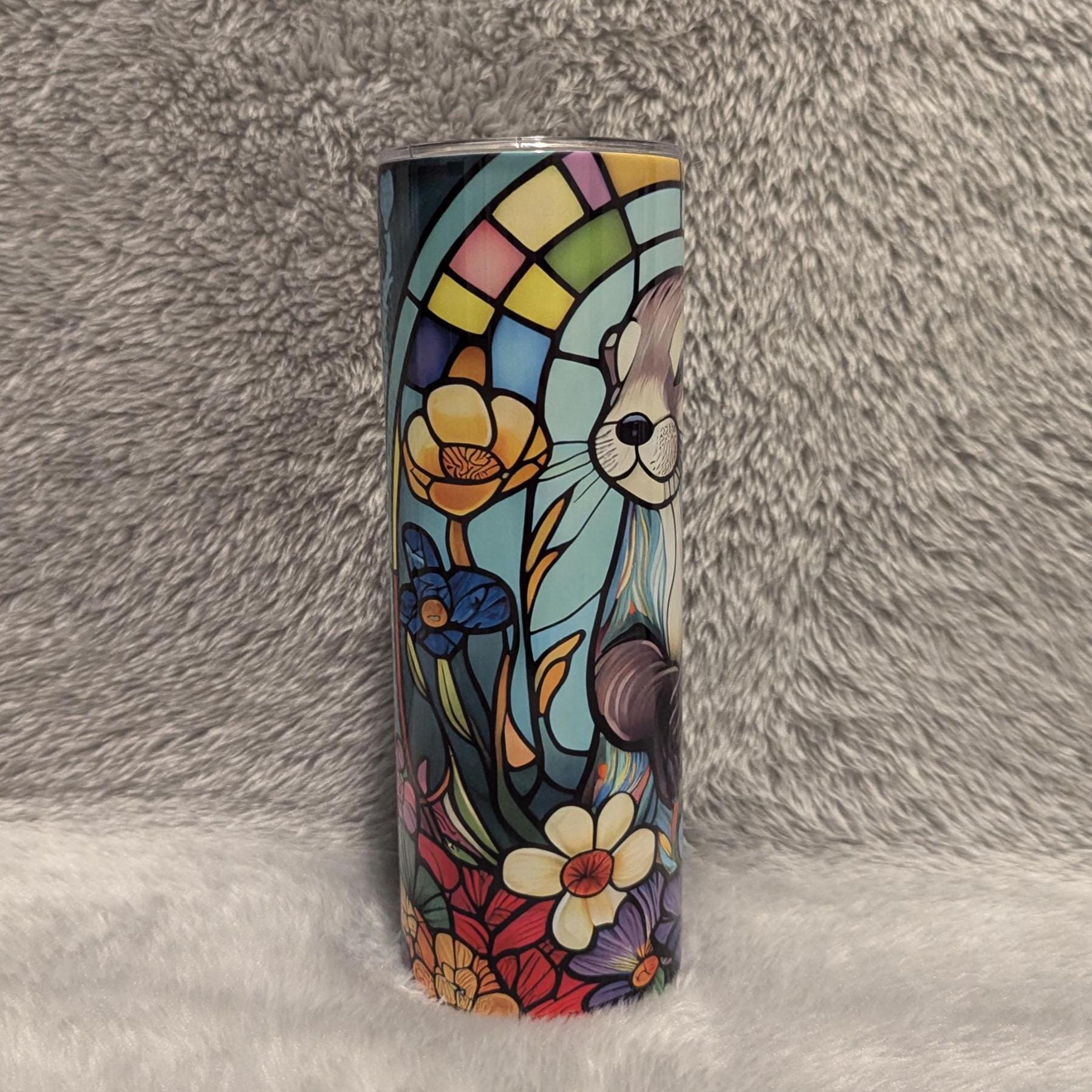 Otter Tumbler With A Stained Glass Design Tumbler 20oz With Reusable Straw, Can Be Personalized