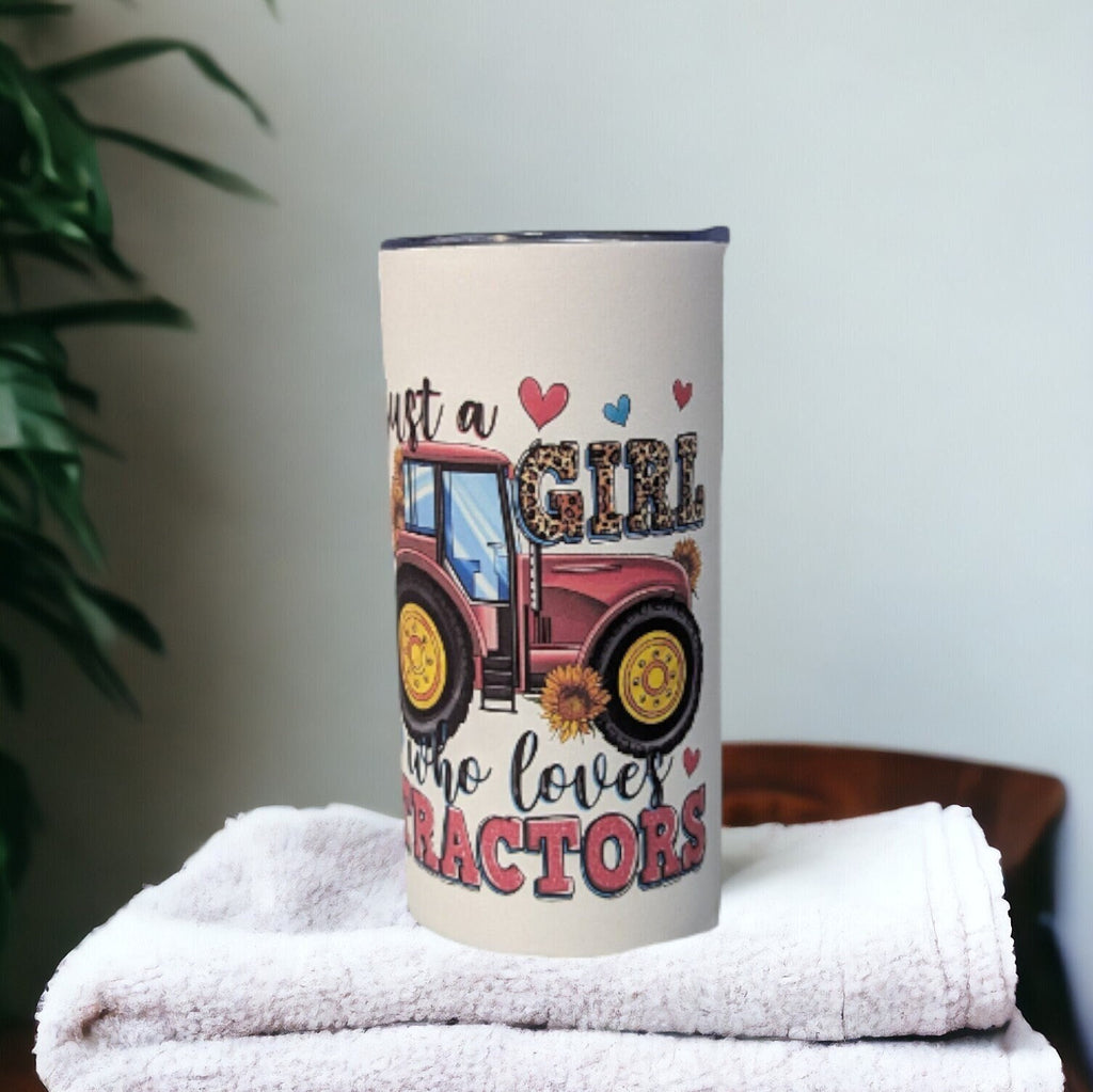 Just A Girl Who Loves Tractors Kids Tumbler 15oz With Reusable Straw, Can Be Personalized