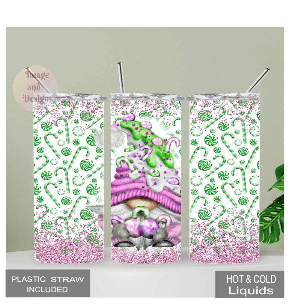 Candy Cane Gnome Tumbler  20oz With Reusable Straw