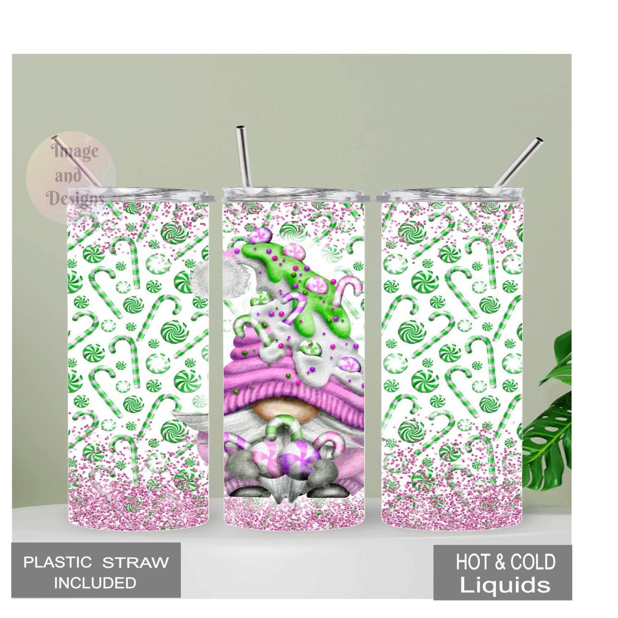 Candy Cane Gnome Tumbler  20oz With Reusable Straw