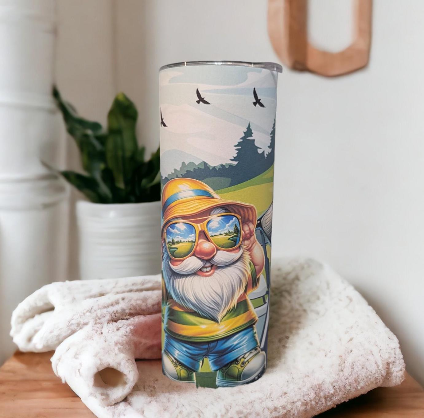 Golfing Gnome Tumbler 20oz With Reusable Straw, Can Be Personalized