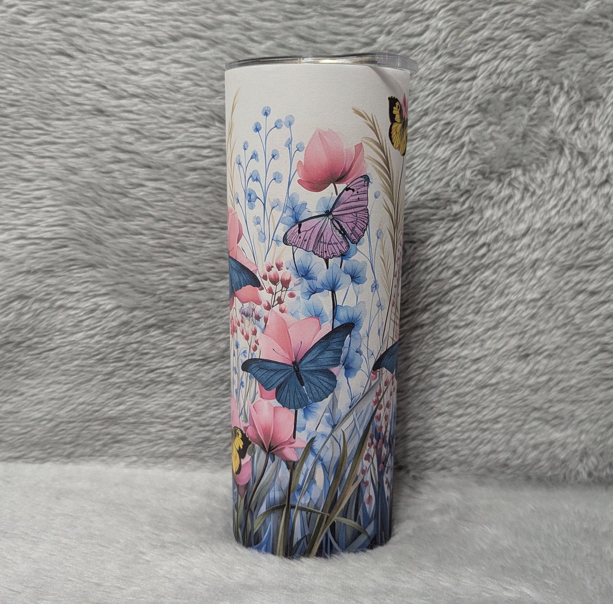 Pretty Butterfly Tumbler 20oz With Reusable Straw, Can Be Personalized