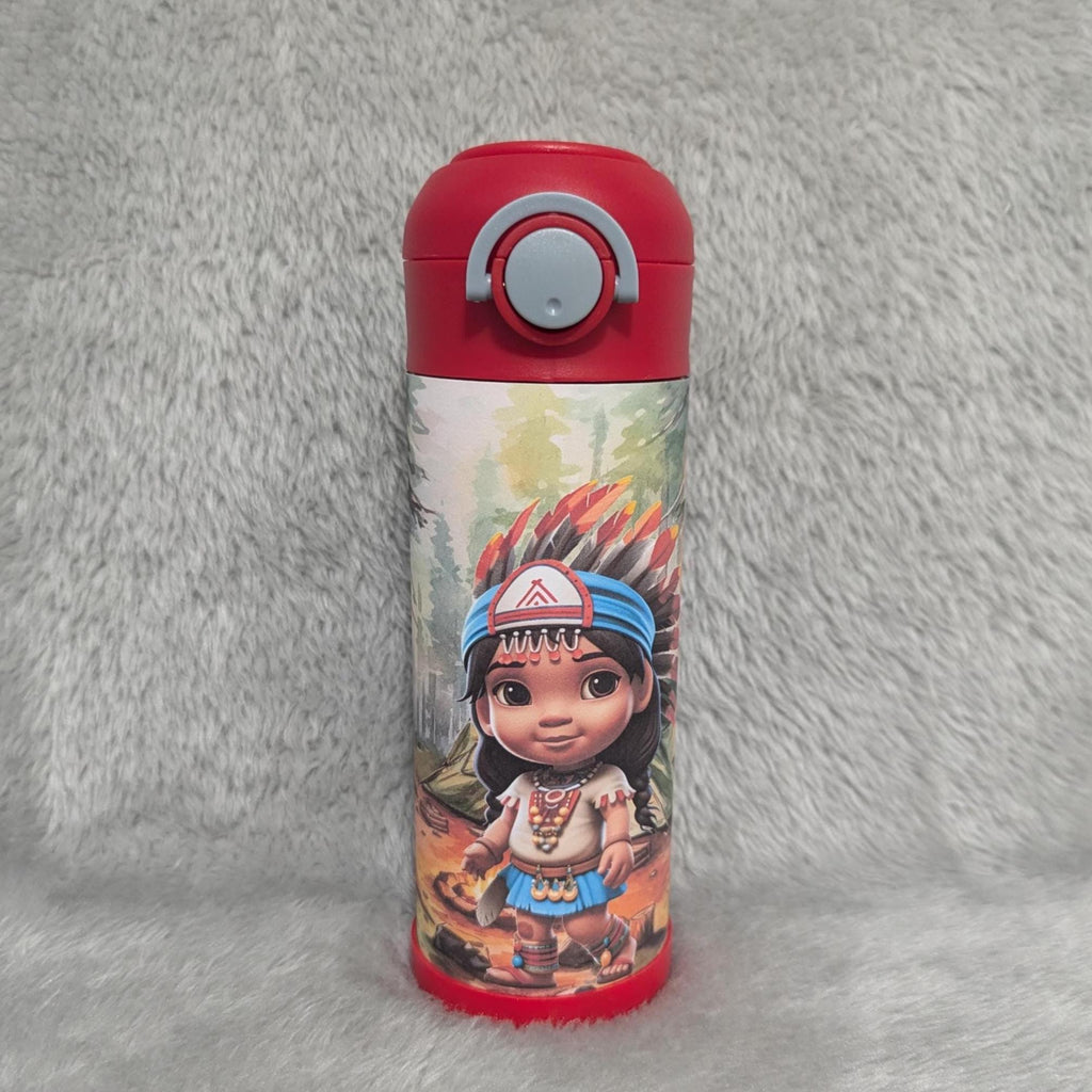 Girl Indian Water Bottle 12oz With Reusable Straw Can Be Personalized