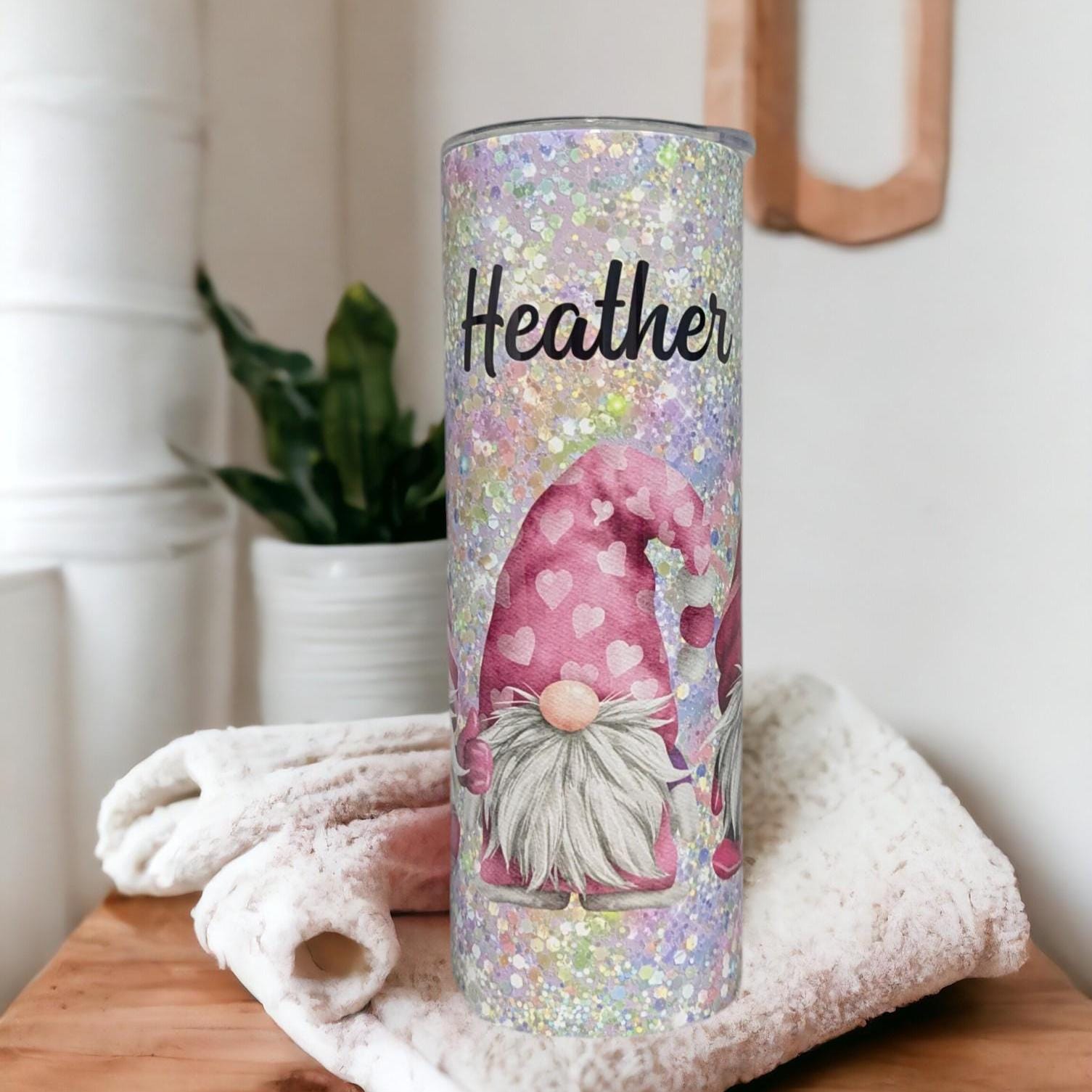 Gnome Tumbler With A Confetti Design 20oz With Reusable Straw, Can Be Personalized