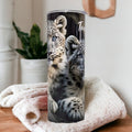 Snow Leopard Tumbler 20oz With Reusable Straw, Can Be Personalized