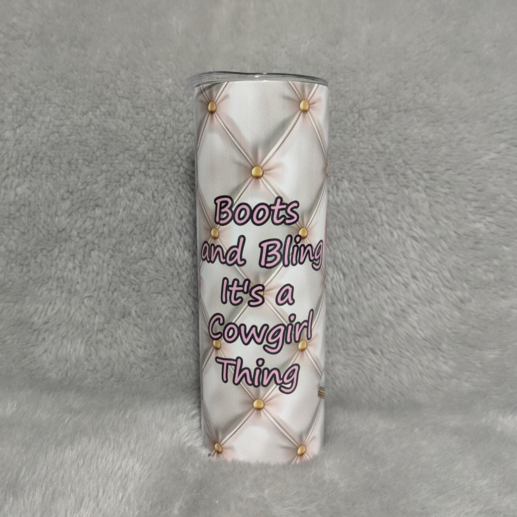 Cowgirl Boots and Bling Tumbler 20oz With Reusable Straw, Can Be Personalized