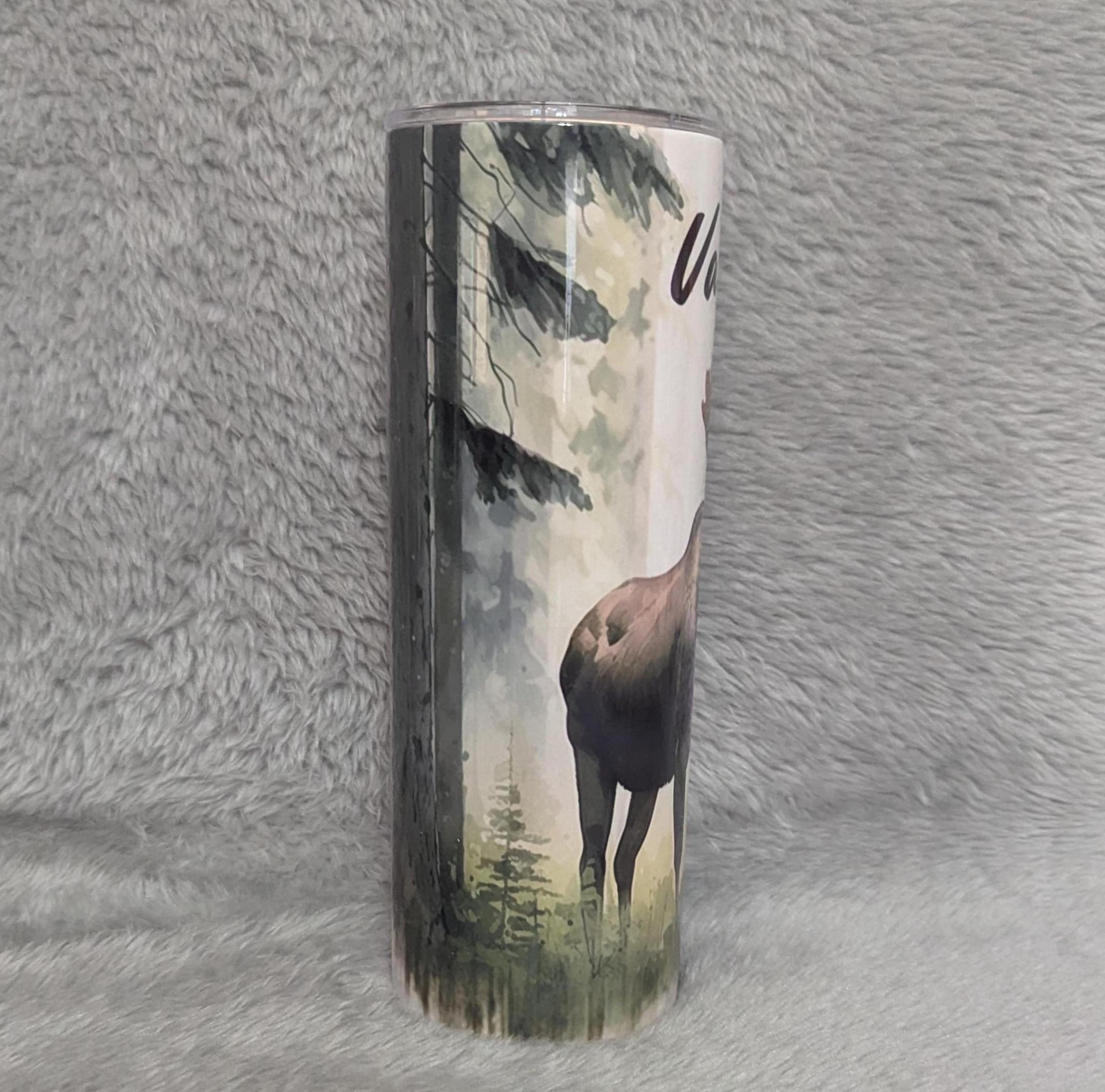 Moose Tumbler With Water Color Design 20oz With Reusable Straw, Can Be Personalized