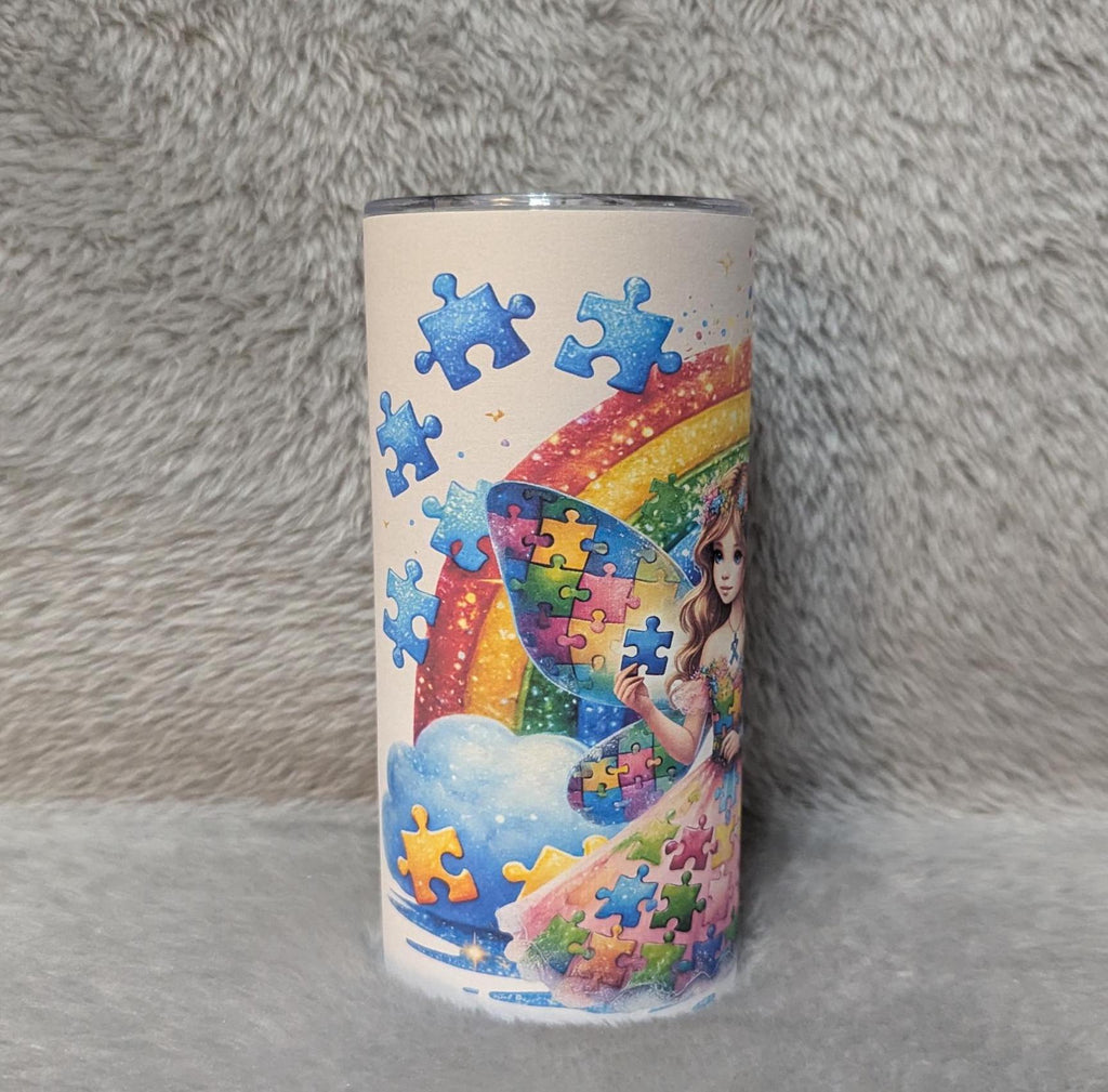 Autism Awareness Tumbler With A Pretty Fairy 15oz With Reusable Straw, Can Be Personalized