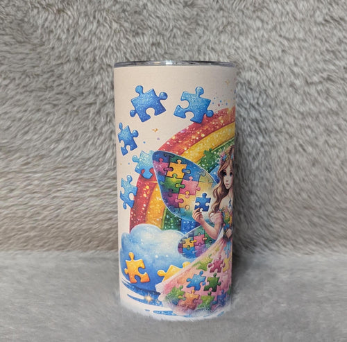 Autism Awareness Tumbler With A Pretty Fairy 15oz With Reusable Straw, Can Be Personalized