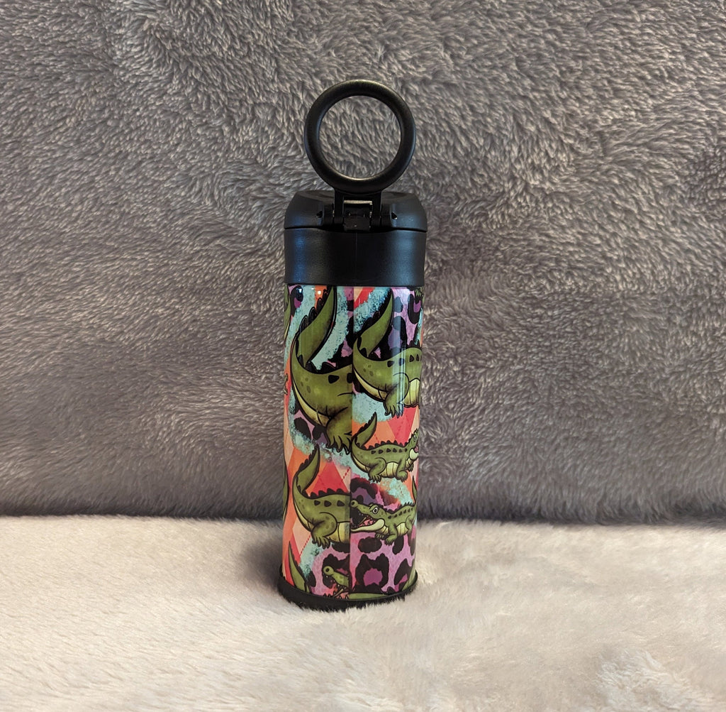 Kids Crocodile Water Bottle 12oz With Reusable Straw Can Be Personalized