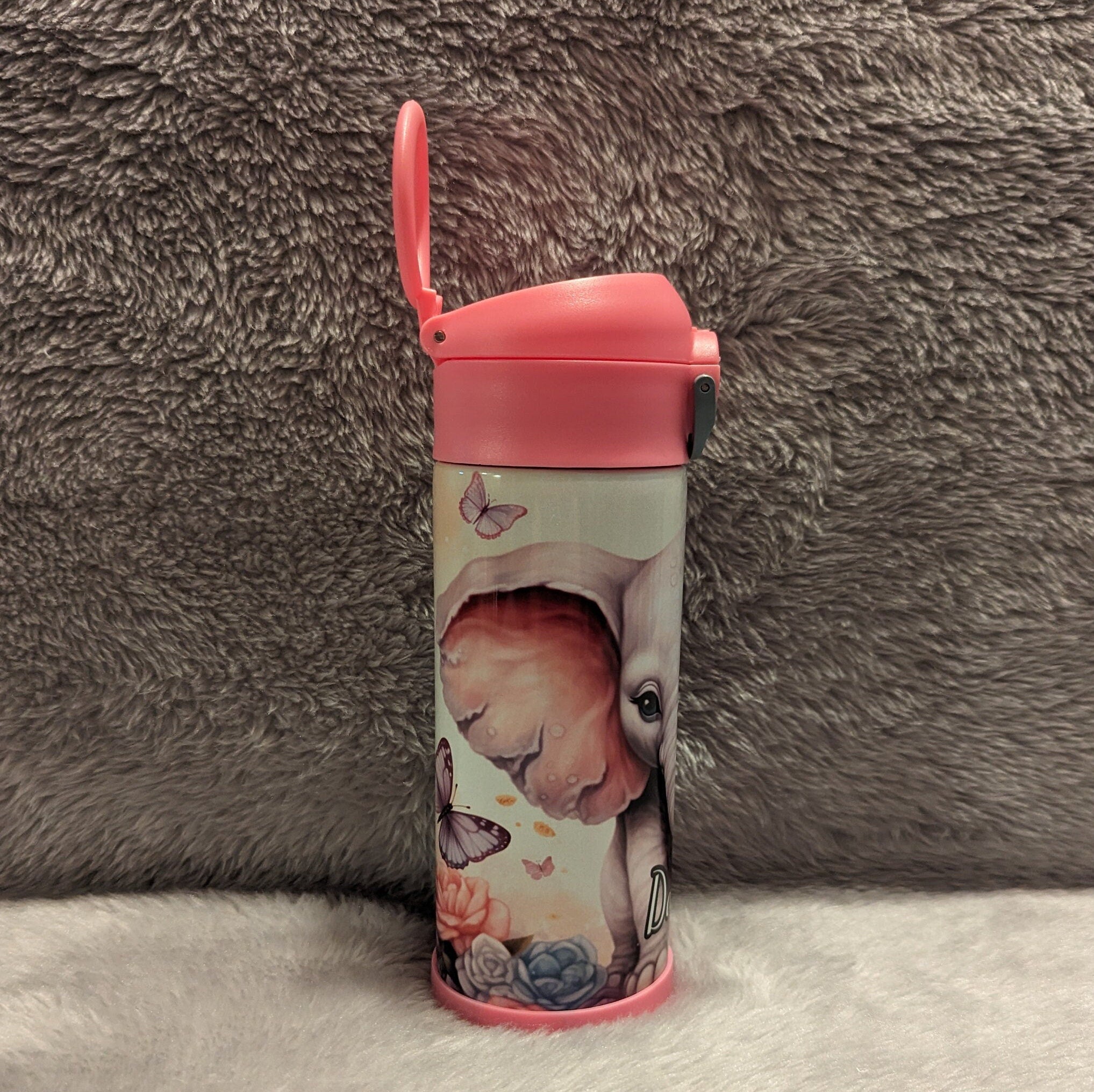 Kids Elephant Water Bottle 12oz With Reusable Straw Can Be Personalized