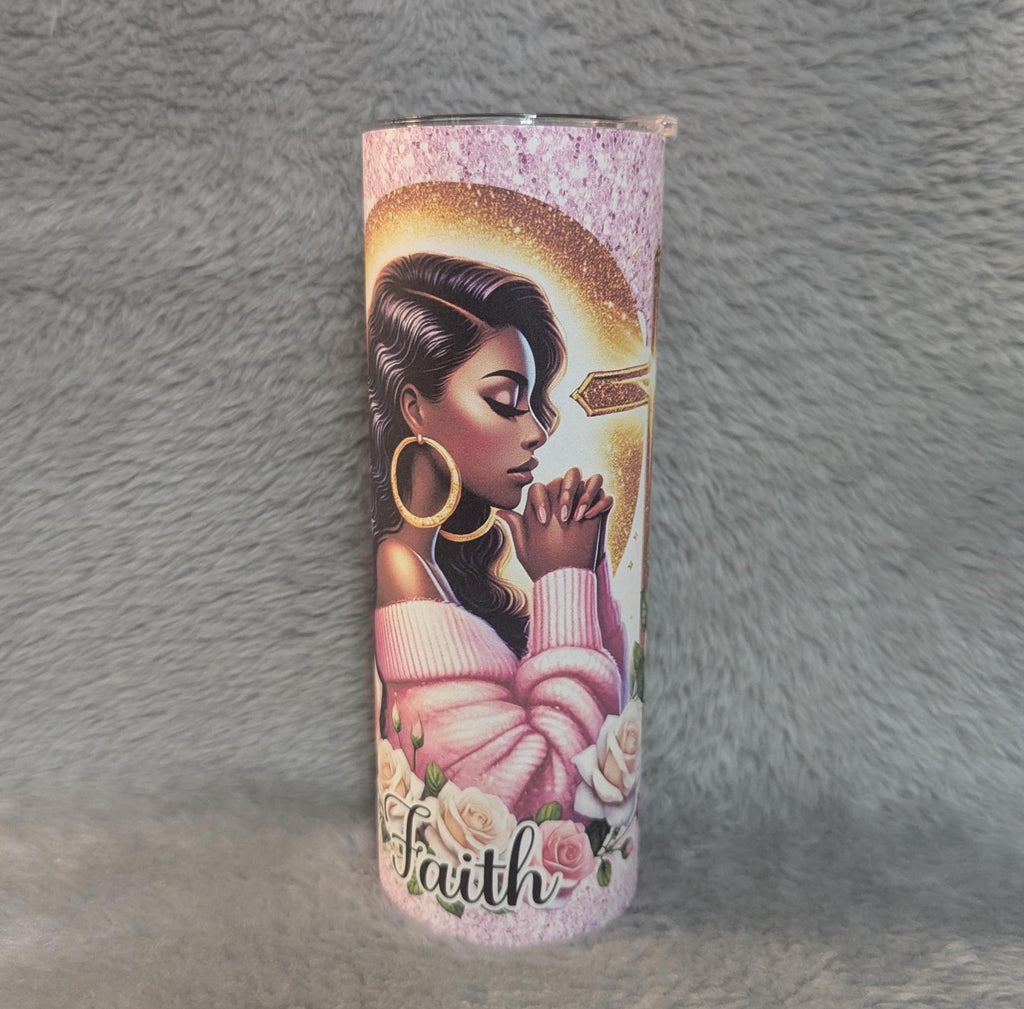 Praying Girl With Faith Tumbler 20oz With Reusable Straw, Can Be Personalized
