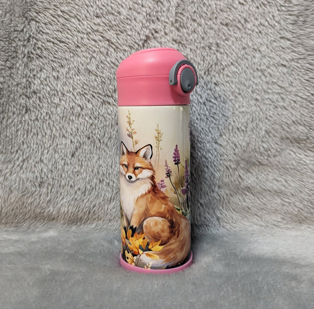 Kids Fox Family Water Bottle 20oz With Reusable Straw Can Be Personalized