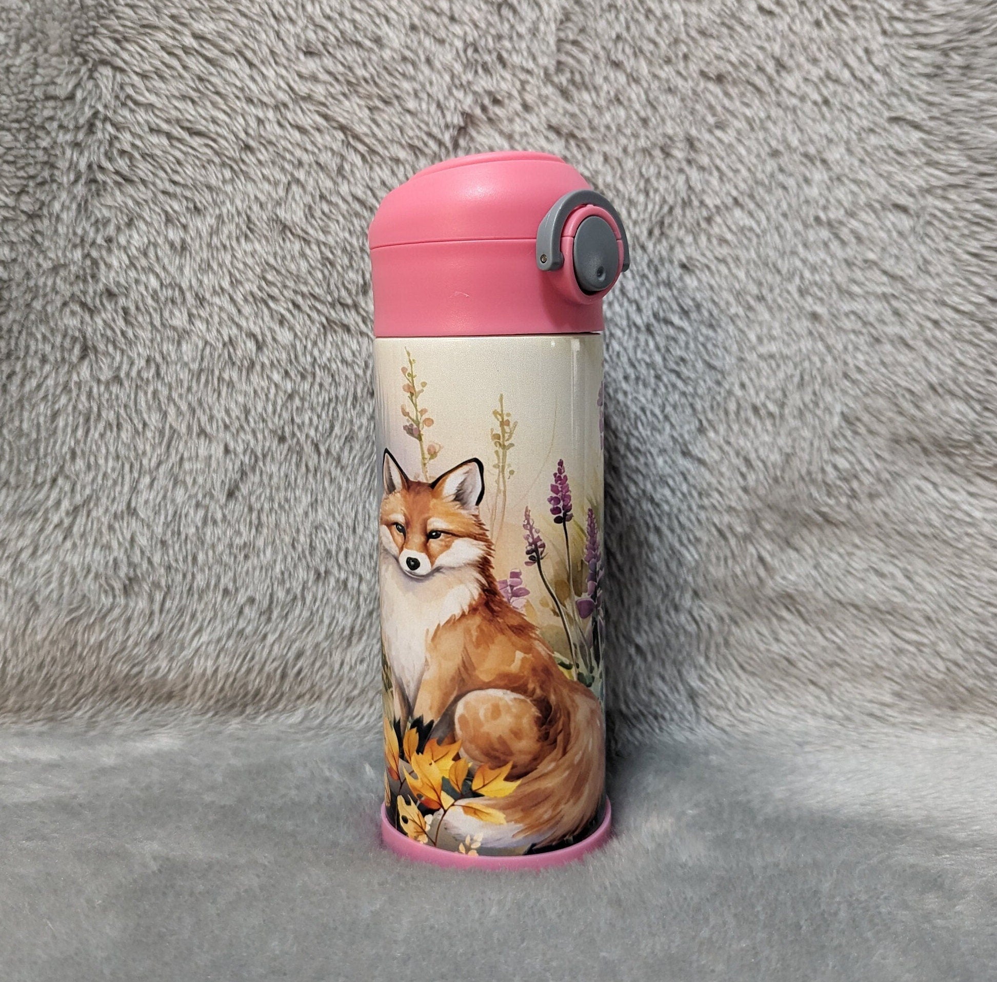 Kids Fox Family Water Bottle 20oz With Reusable Straw Can Be Personalized