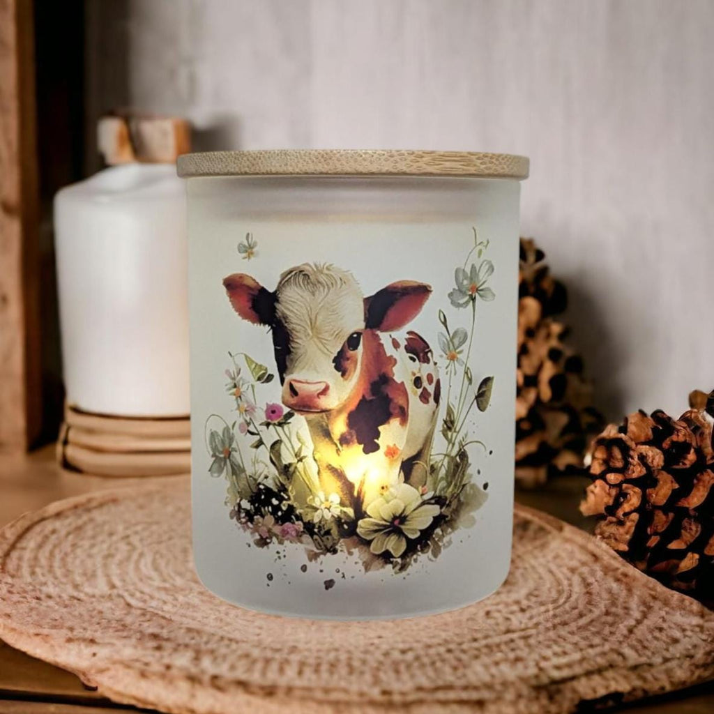 Cow With Flowers Candle Holder With A Battery Operated Flickering Tea Light