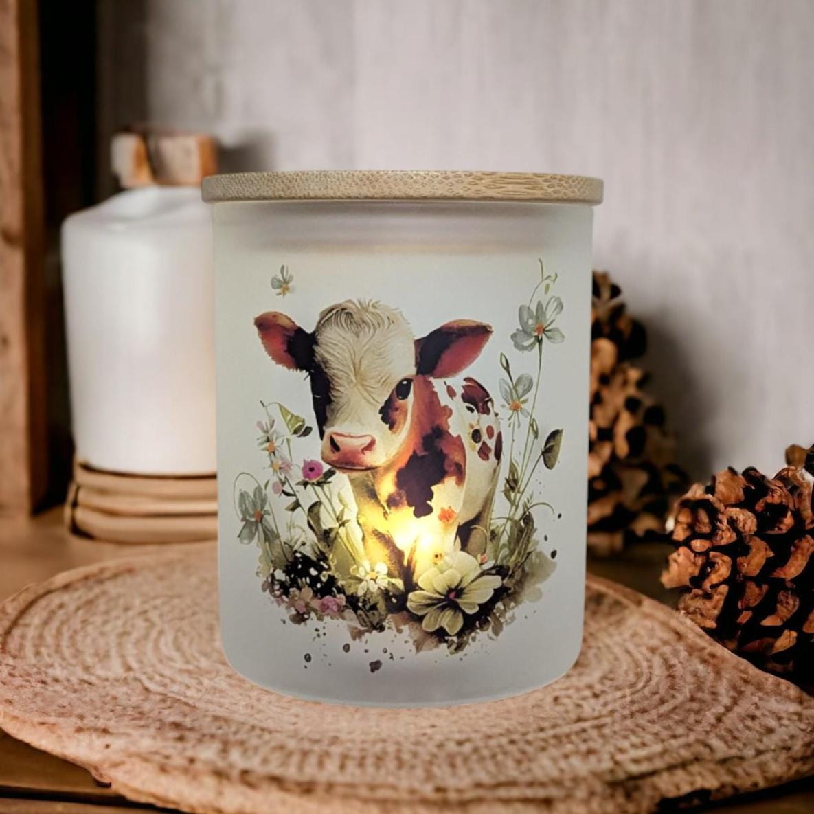 Cow With Flowers Candle Holder With A Battery Operated Flickering Tea Light