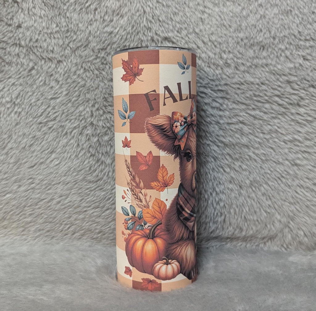 Fall Vibes Highland Cow Tumbler 20oz With Reusable Straw, Can Be Personalized