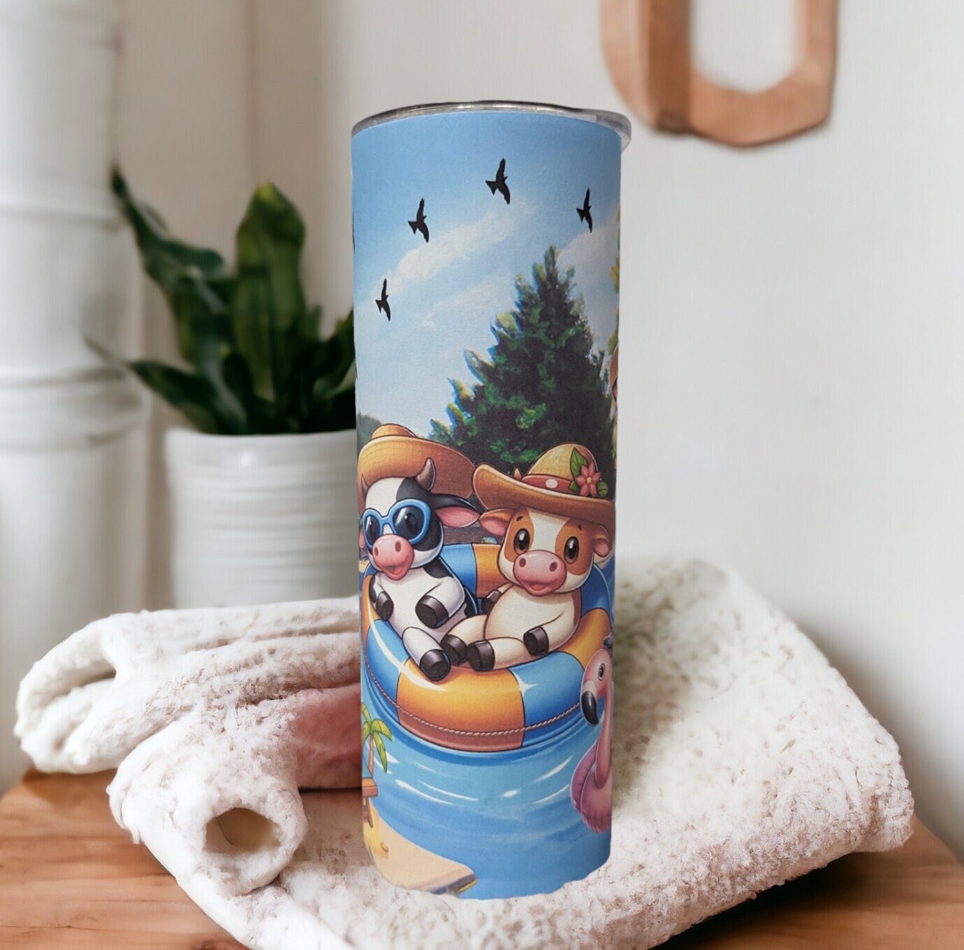 Pool Cow Tumbler 20oz With Reusable Straw, Can Be Personalized