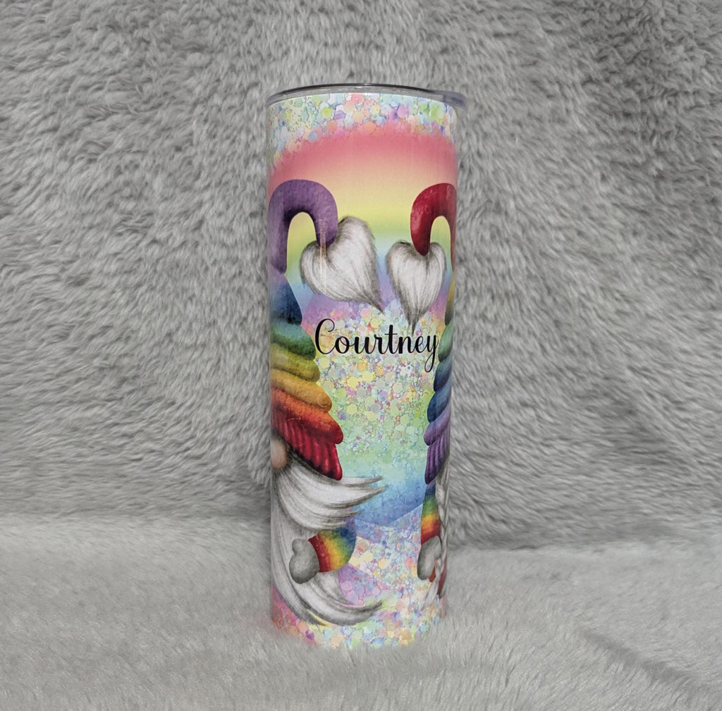 Colorful Rainbow Gnome Tumbler 20oz With Reusable Straw, Can Be Personalized