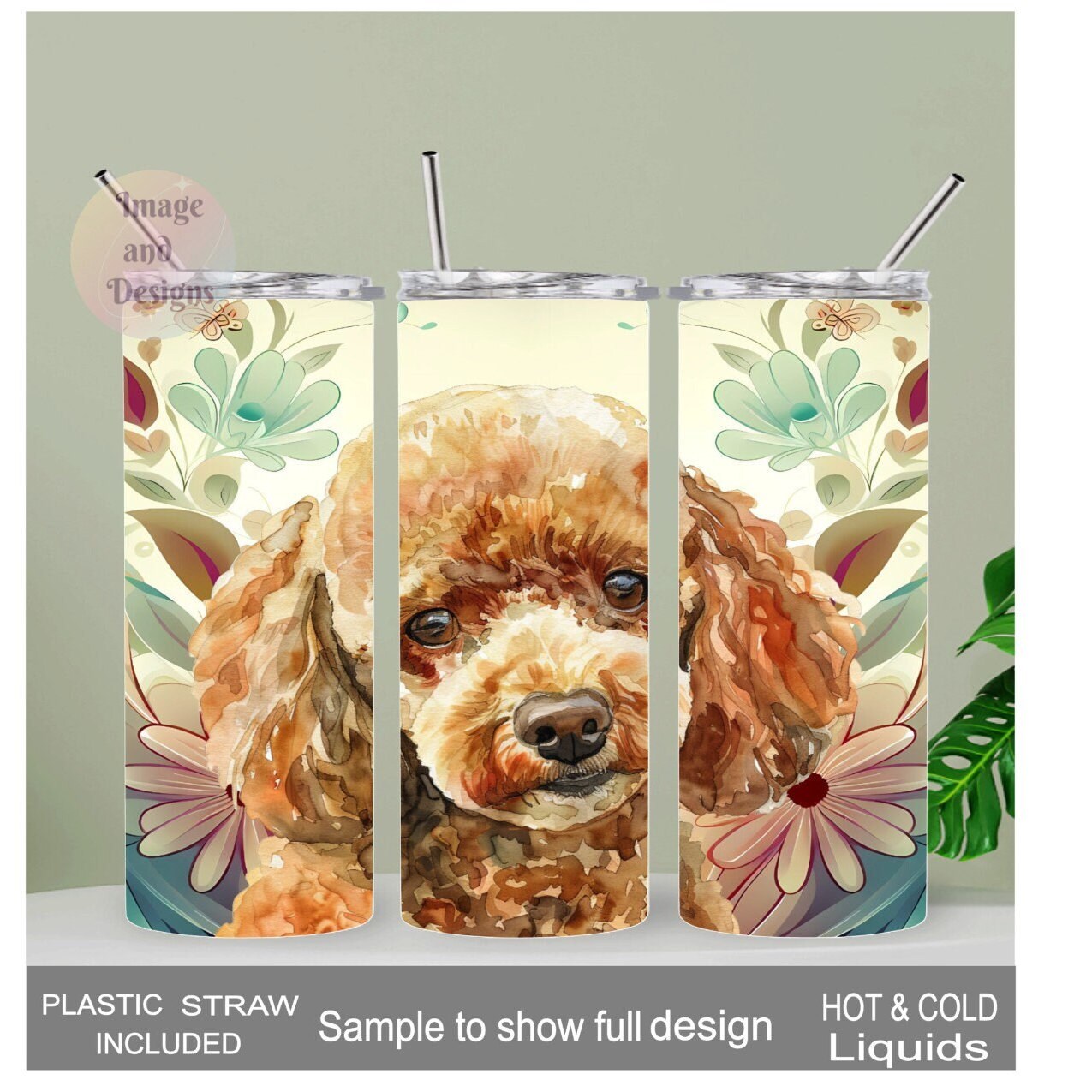 Poodle Tumbler  20oz With Reusable Straw, Can Be Personalized