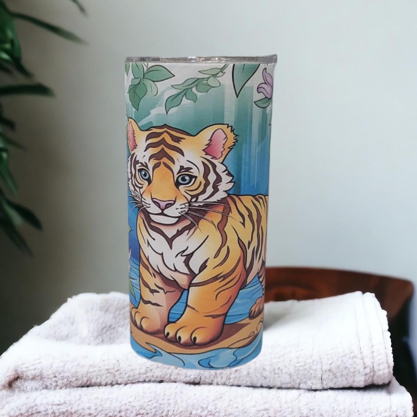 Kids Tiger Tumbler 15oz With Reusable Straw, Can Be Personalized