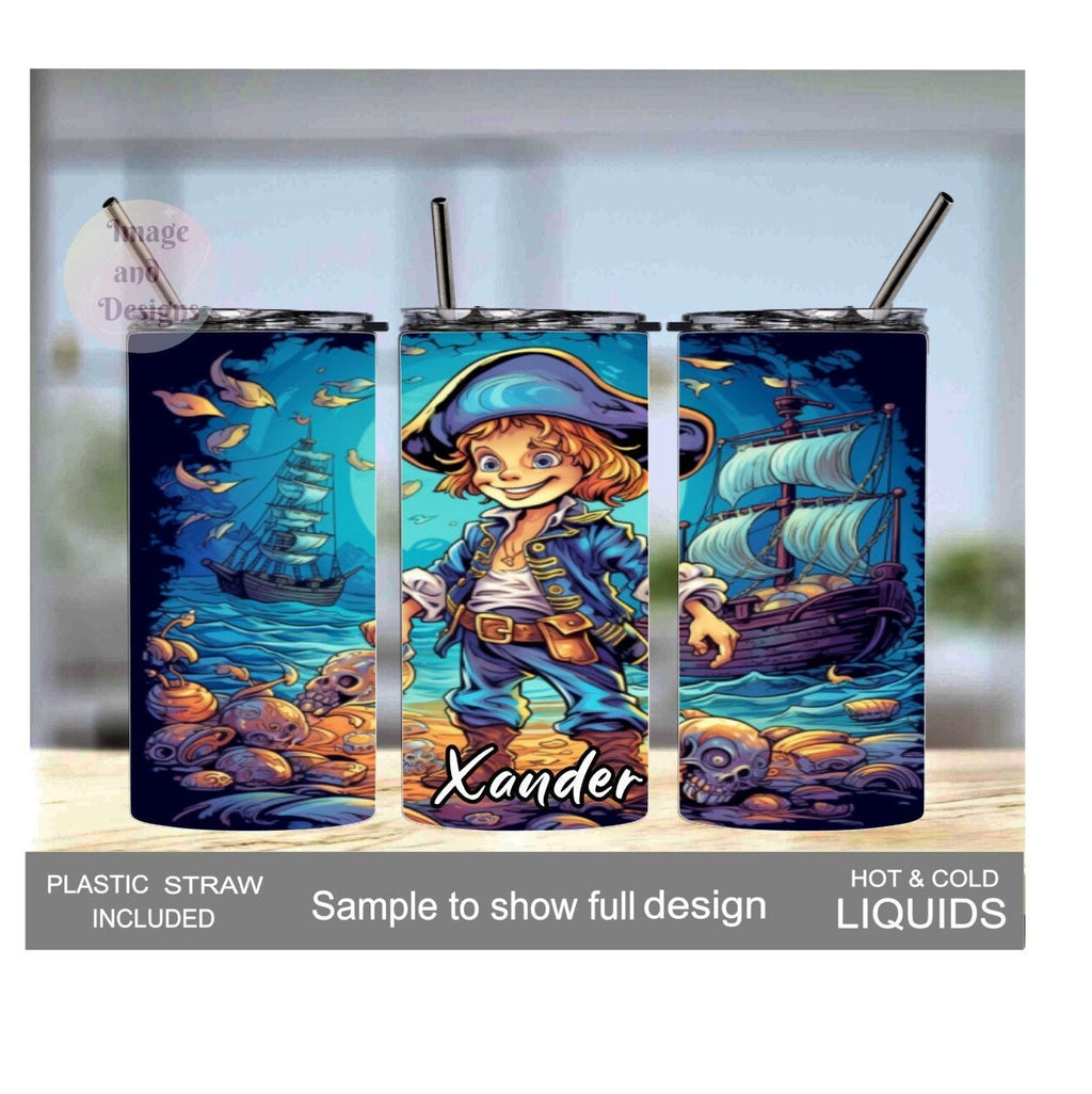 Kids Pirate Tumbler 15oz With Reusable Straw, Can Be Personalized