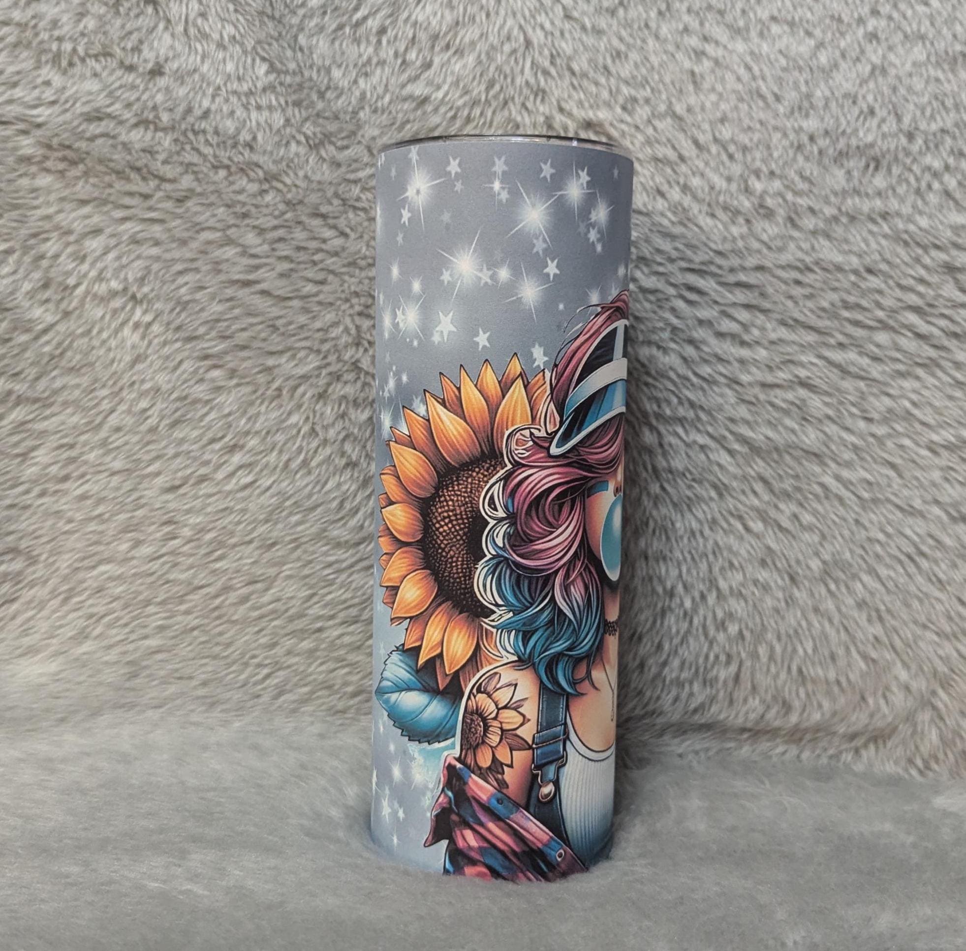 Sunflower Bubble Gum Girl Tumbler 20oz With Reusable Straw, Can Be Personalized