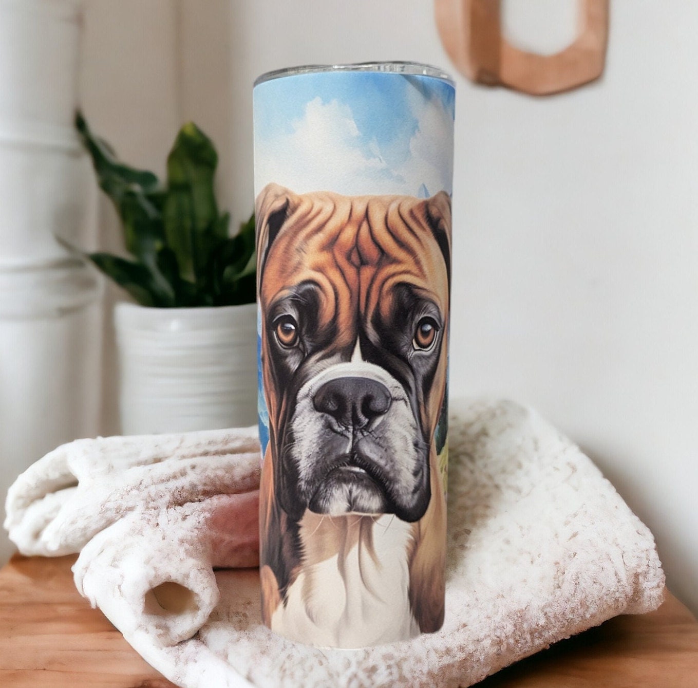 Adorable Boxer Dog Tumbler 20oz With Reusable Straw, Can Be Personalized