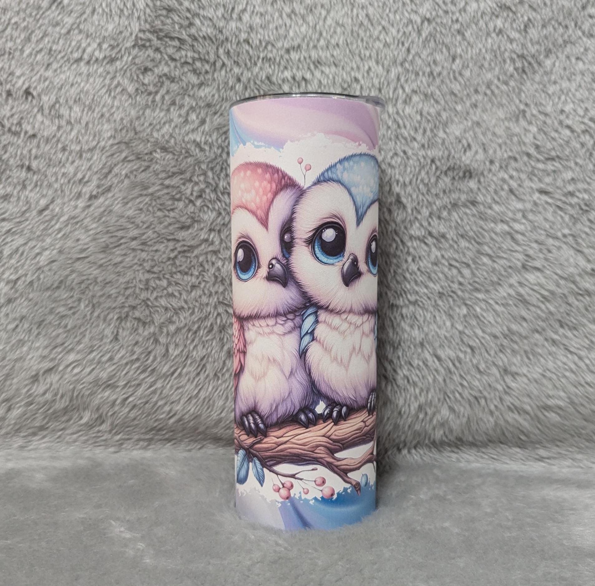 Pretty Owl Tumbler 20oz With Reusable Straw, Can Be Personalized