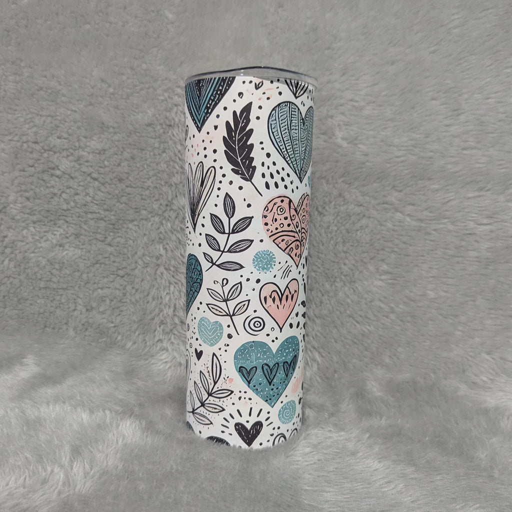 Hand Drawn Hearts Design Tumbler 20oz With Reusable Straw