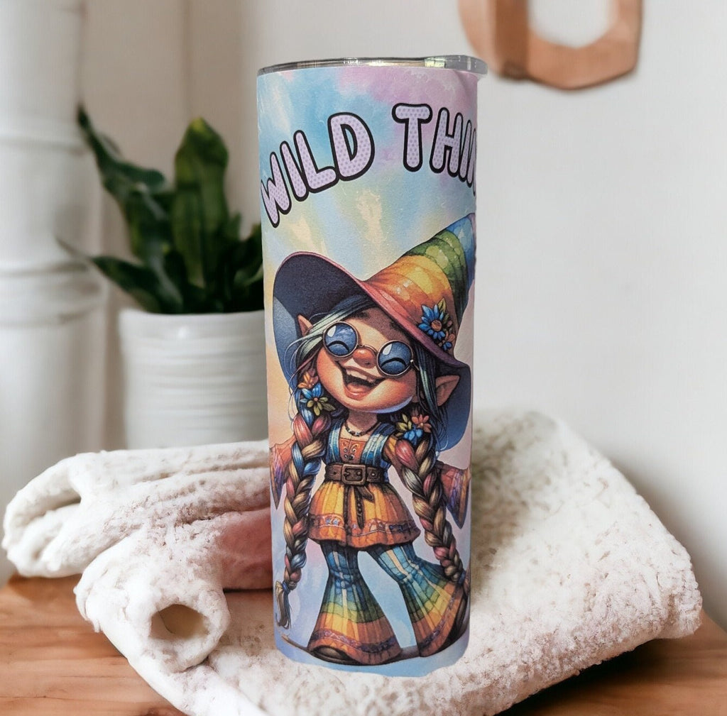 Wild Thing Girl Hippie Gnome Tumbler 20oz With Reusable Straw, Can Be Personalized