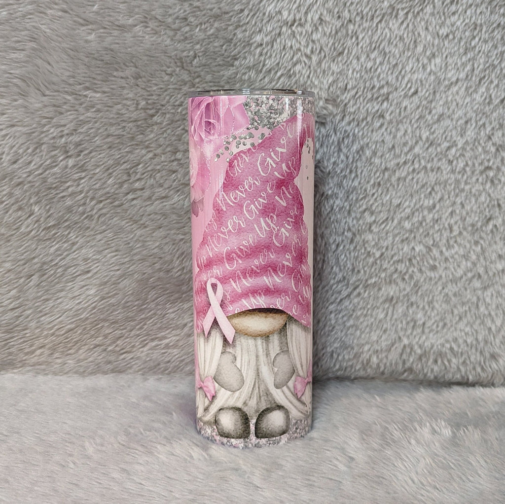 Cancer Awareness Gnome Tumbler 20oz With Reusable Straw, Can Be Personalized
