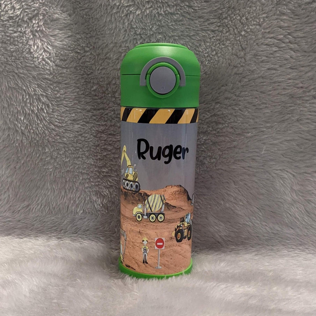 Kids Construction Water Bottle 12oz With Reusable Straw Can Be Personalized