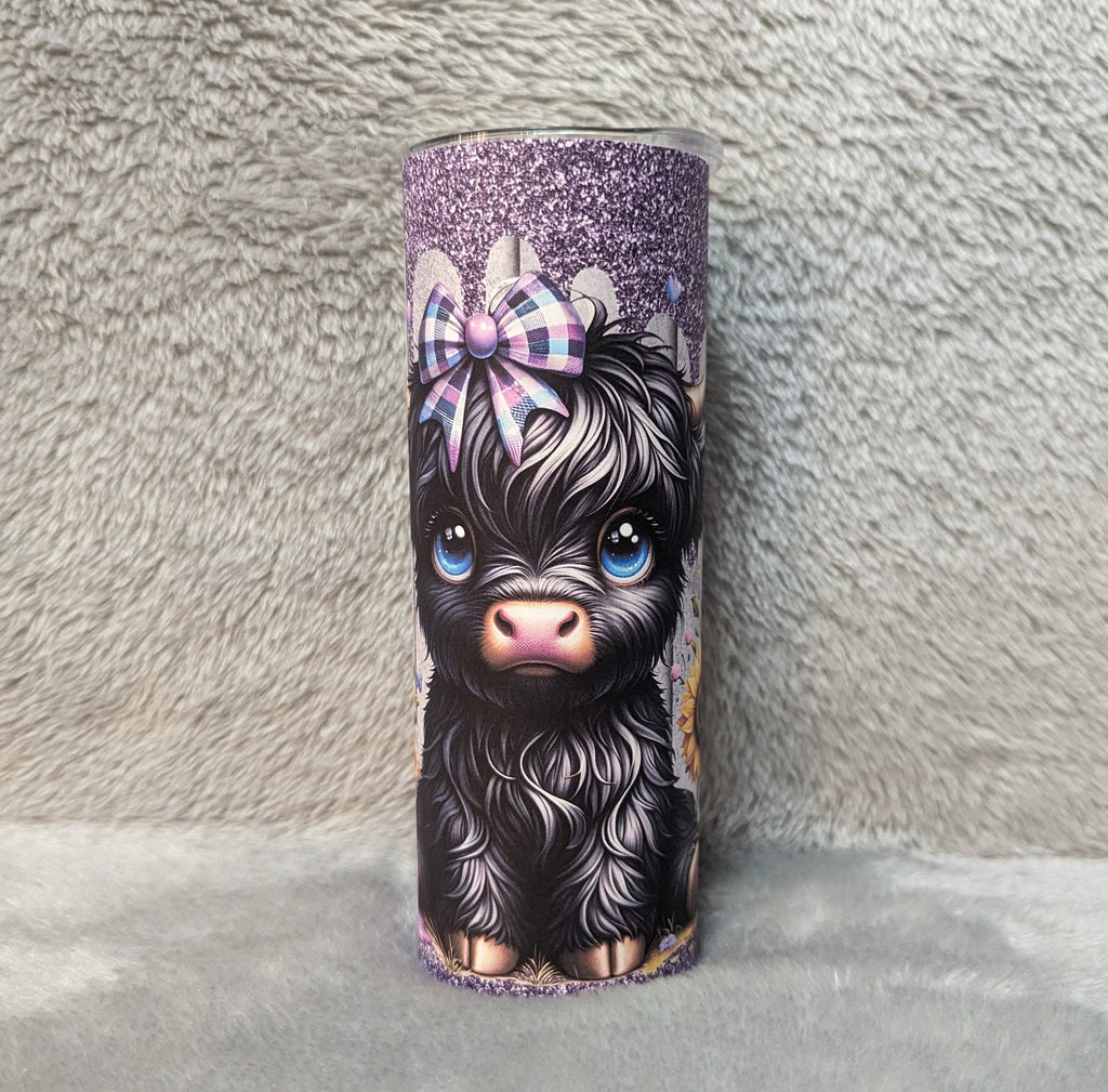 Black Highland Cow Tumbler 20oz With Reusable Straw, Can Be Personalized