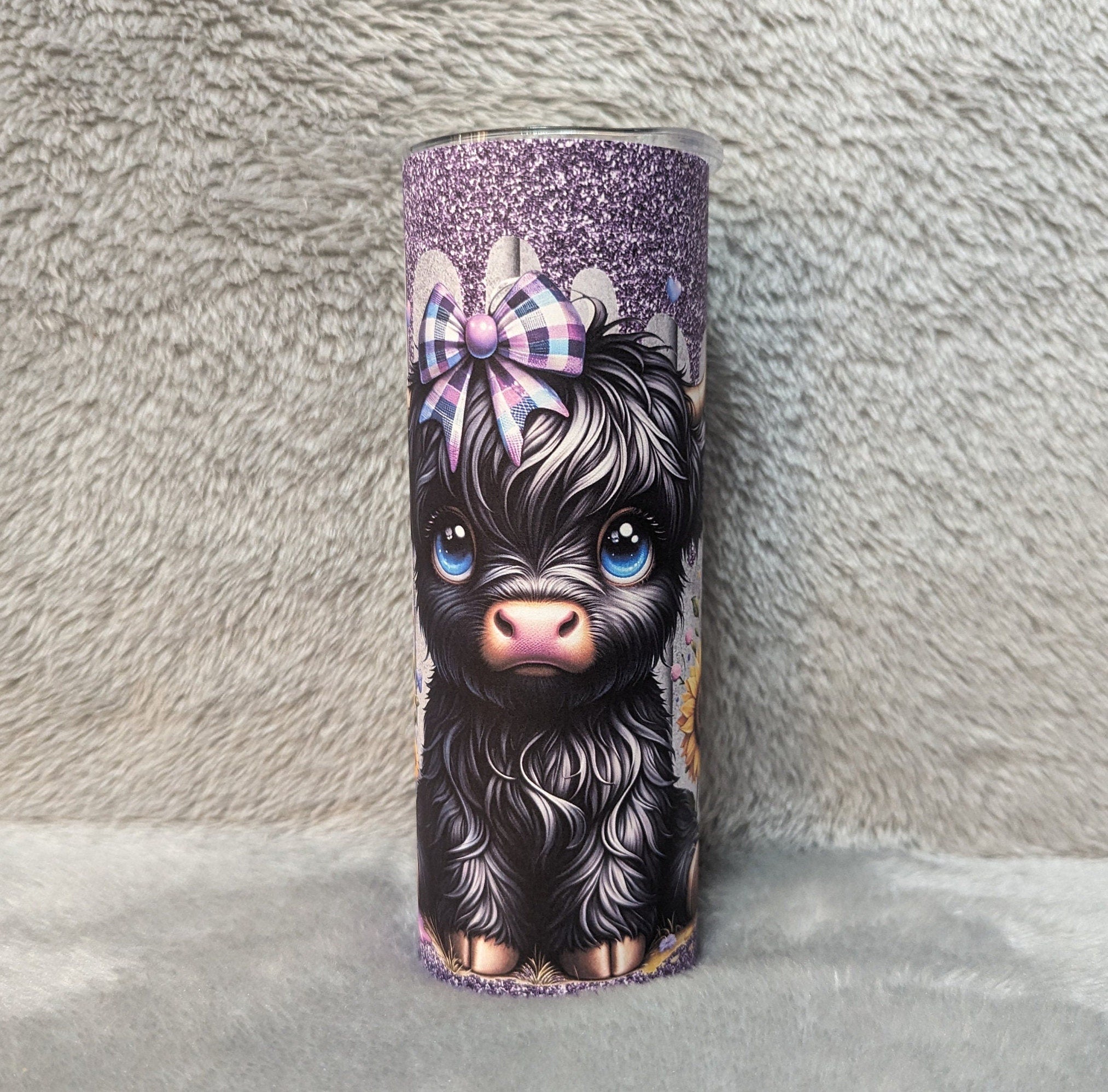 Black Highland Cow Tumbler 20oz With Reusable Straw, Can Be Personalized