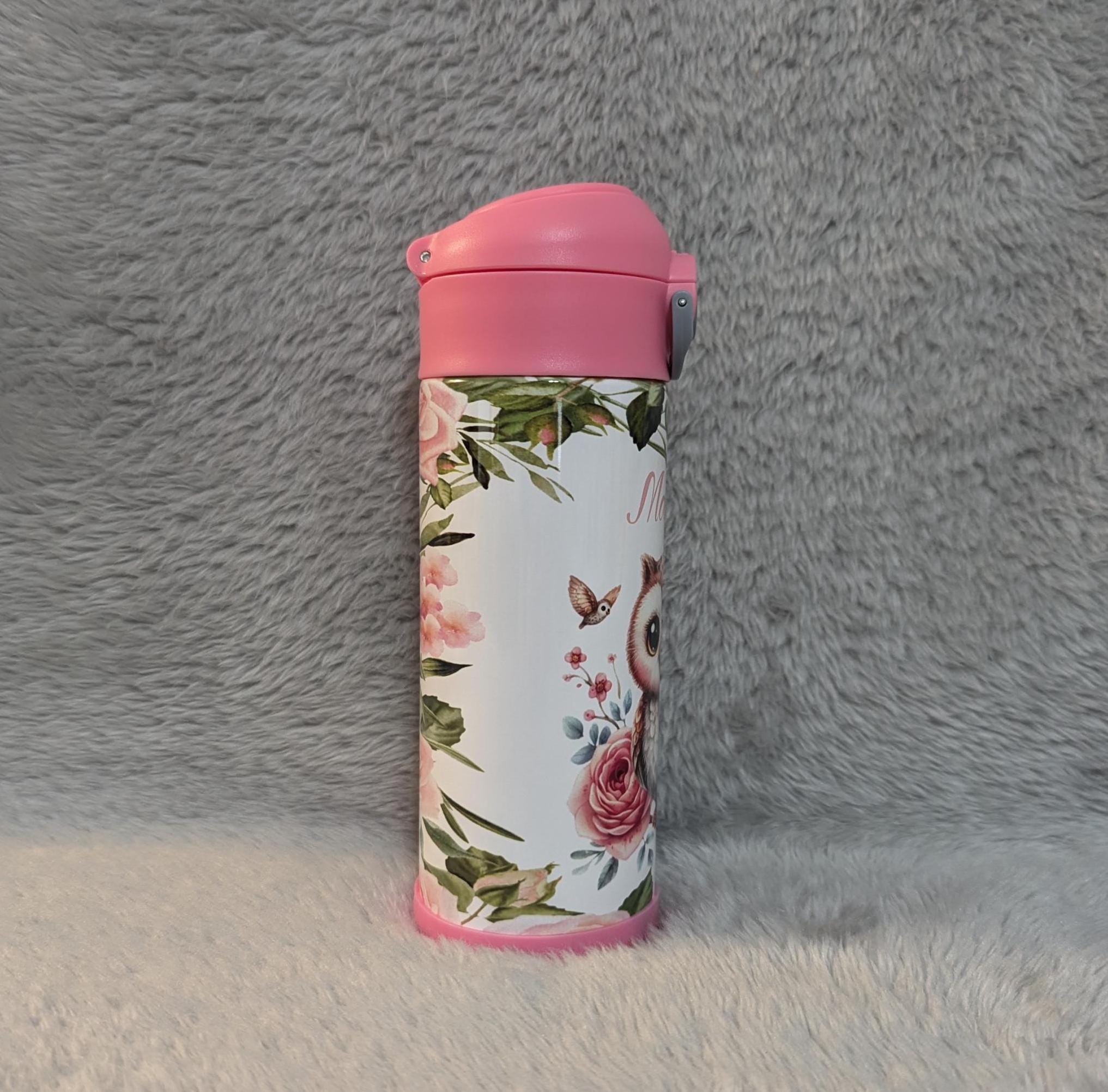 Adorable Kids Owl Water Bottle 12oz With Reusable Straw Can Be Personalized