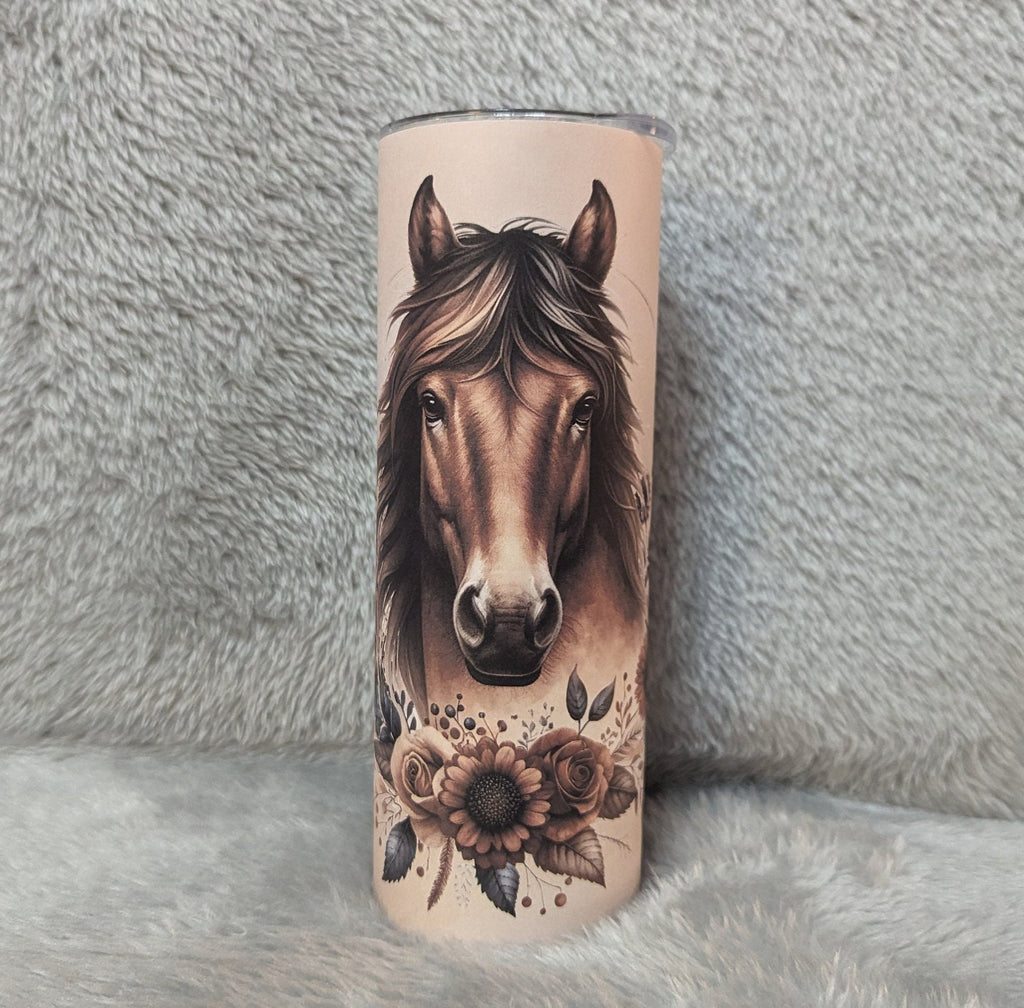 Floral Boho Horse Tumbler 20oz With Reusable Straw, Can Be Personalized