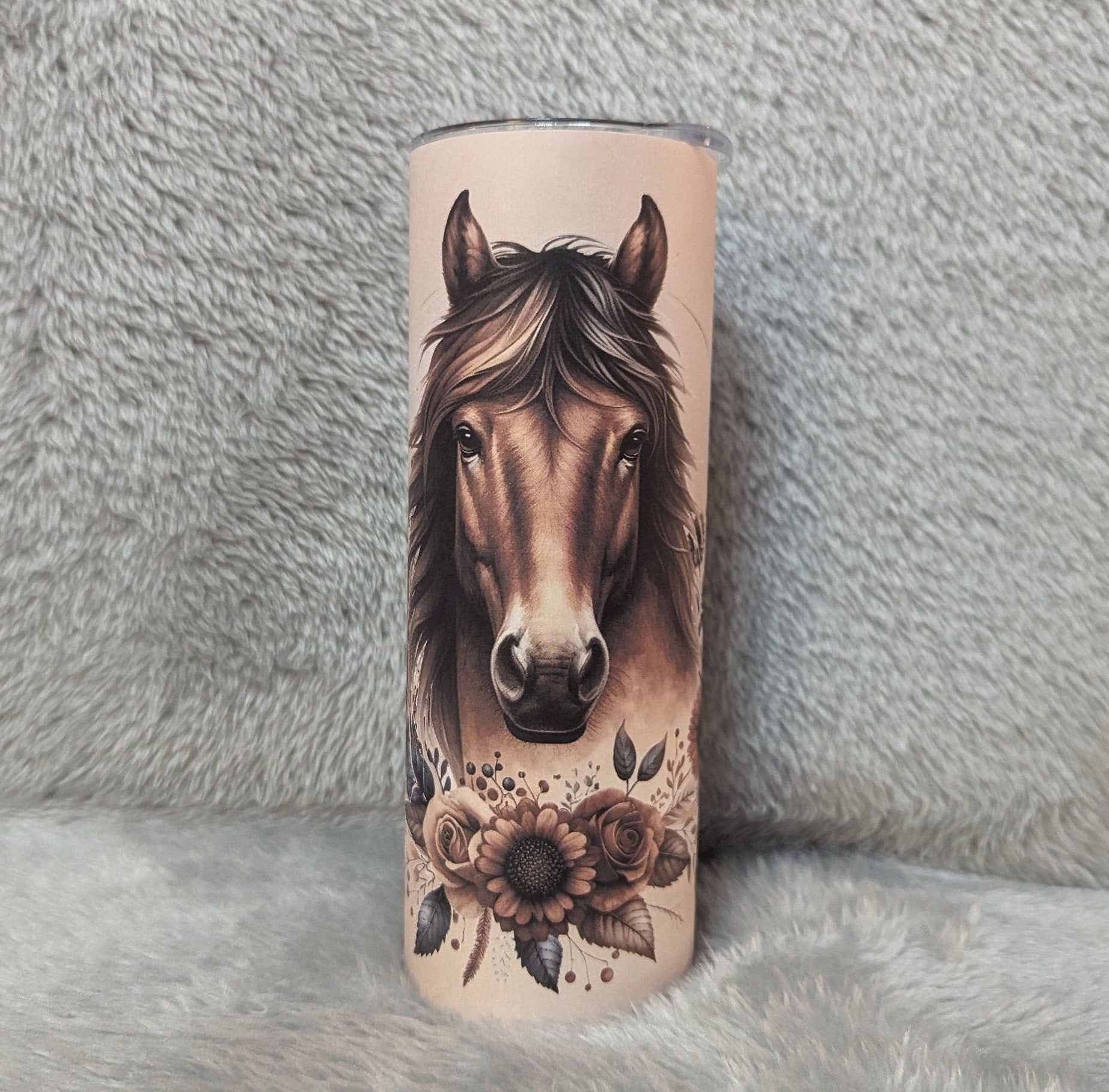 Floral Boho Horse Tumbler 20oz With Reusable Straw, Can Be Personalized