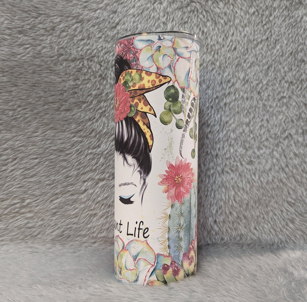 Plant Life Tumbler With Plants and A Mom Bun/Messy Bun Girl 20oz With Reusable Straw, Can Be Personalized
