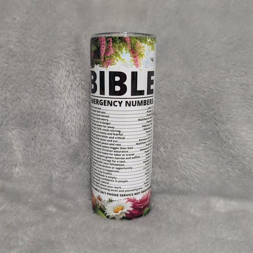 Bible Emergency Numbers Chapters Tumbler 20oz With Reusable Straw