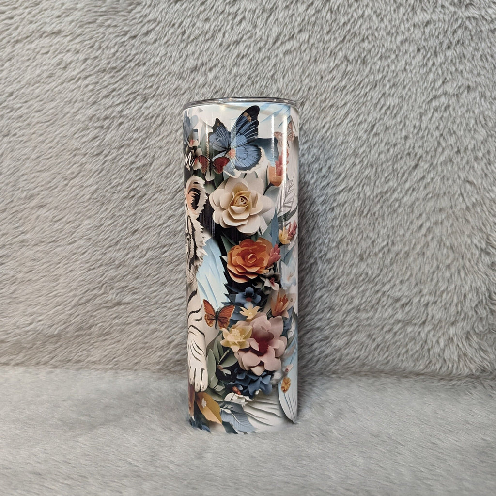 3D White Tiger Design Tumbler 20oz With Reusable Straw, Can Be Personalized