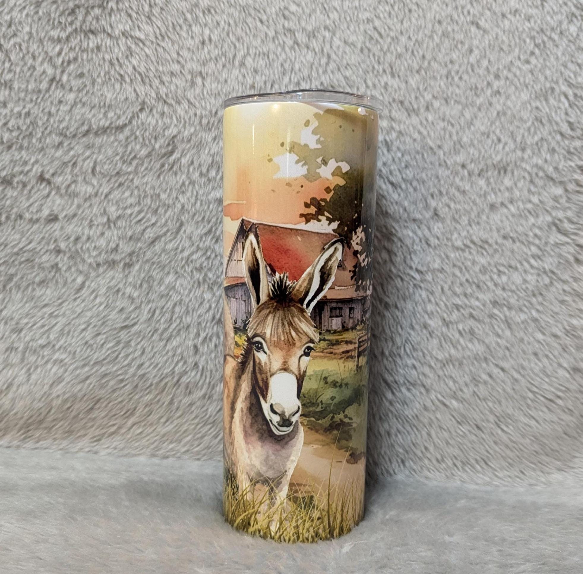Donkey Tumbler with A Watercolor Design 20oz With Reusable Straw, Can Be Personalized