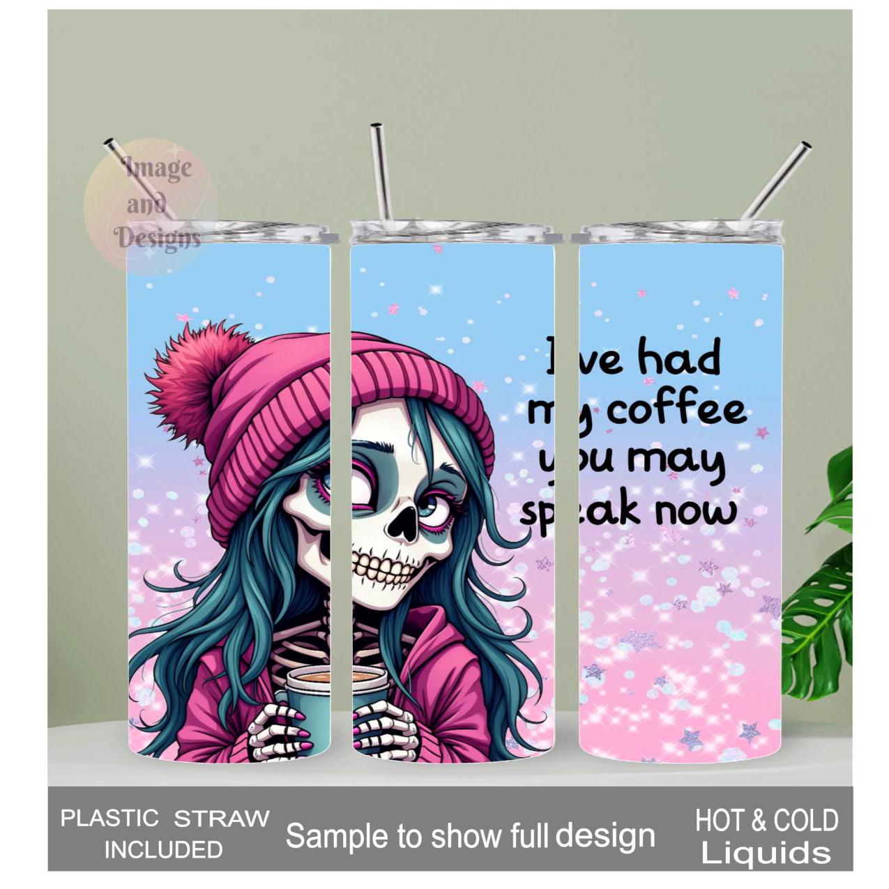 Sugar Skull Coffee Girl Tumbler 20oz With Reusable Straw, Can Be Personalized