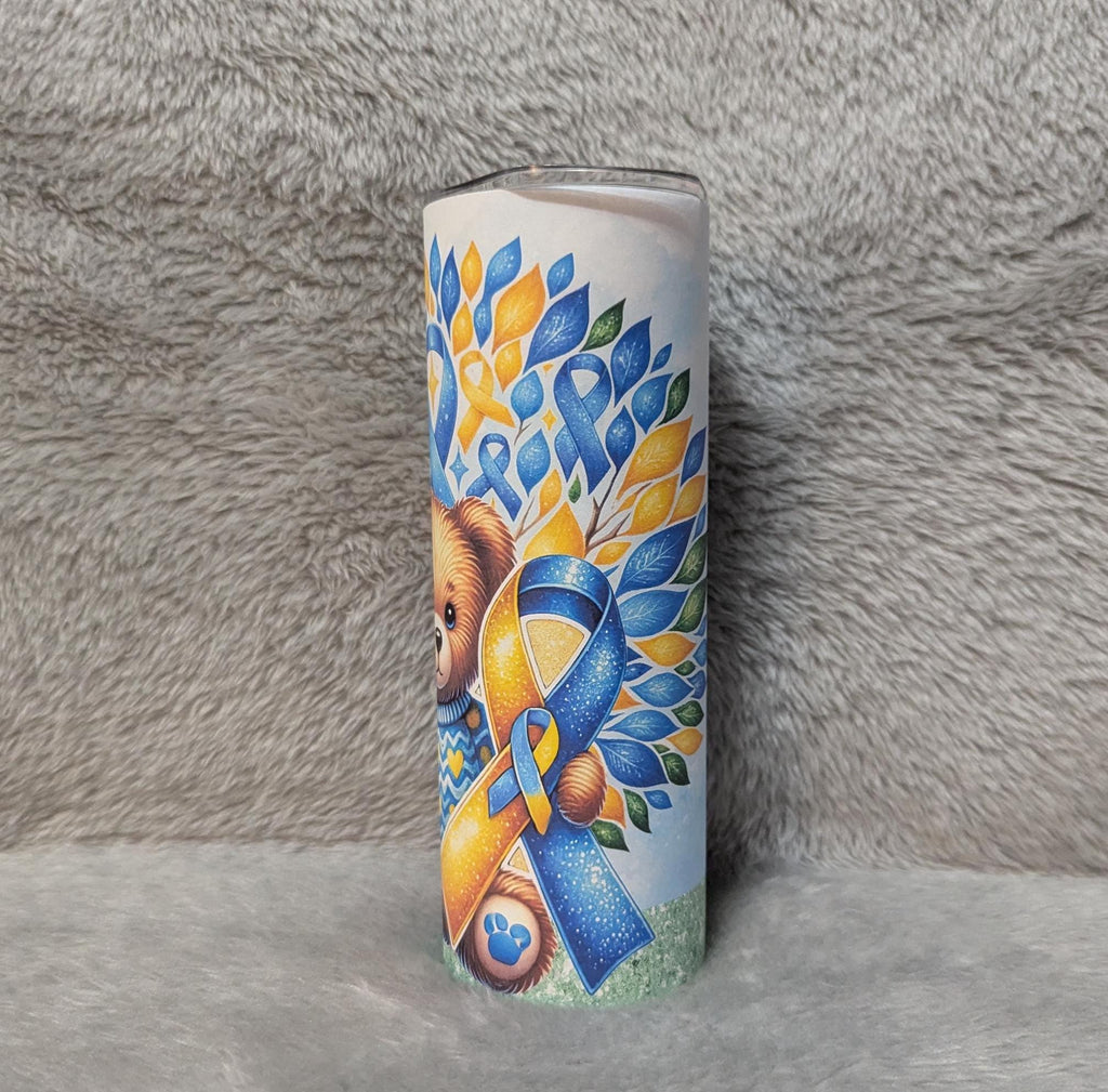 Down Syndrome Awareness Bear Tumbler 20oz With Reusable Straw, Can Be Personalized