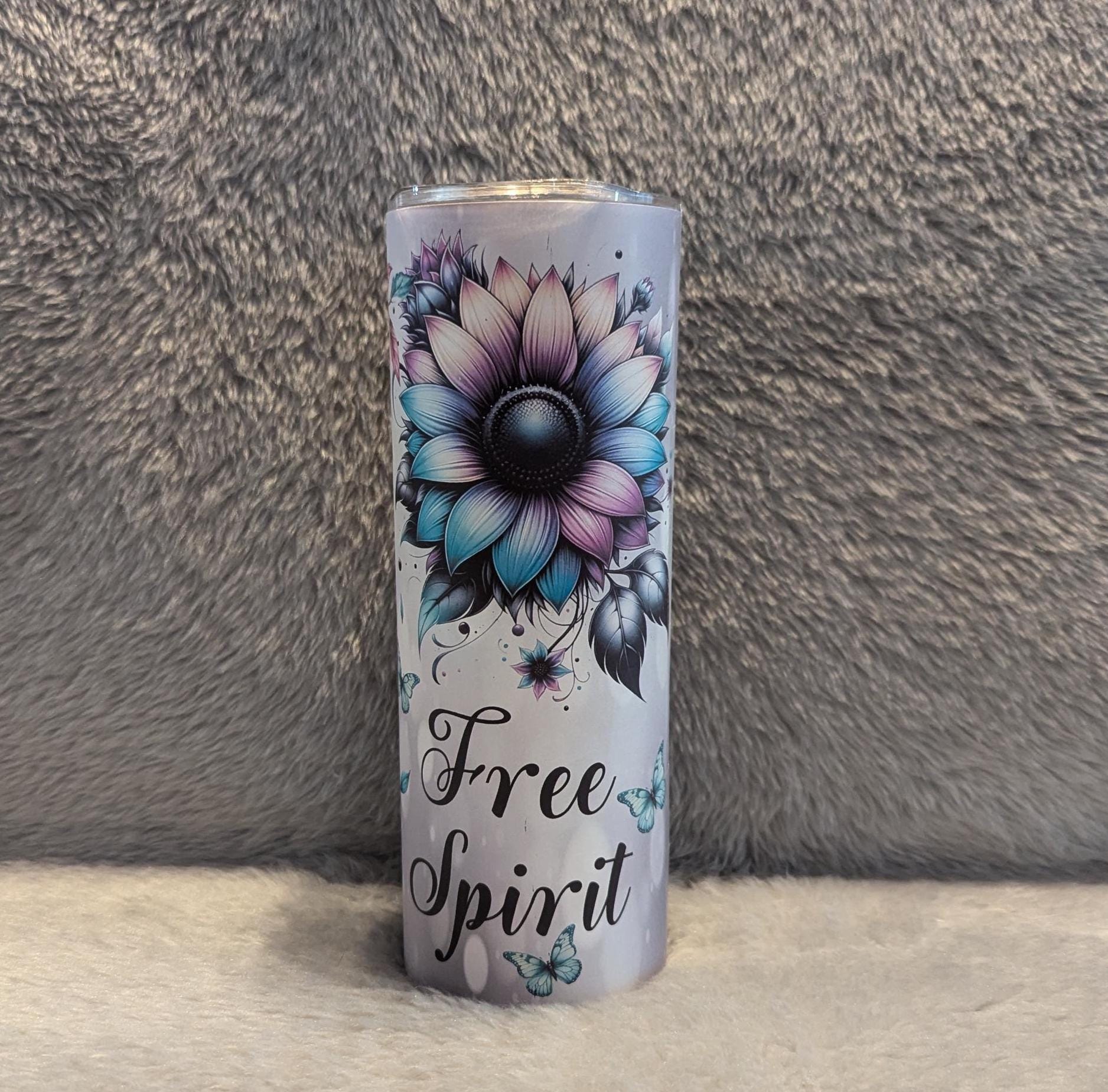 Boho Free Spirit Girl Tumbler 20oz With Reusable Straw, Can Be Personalized