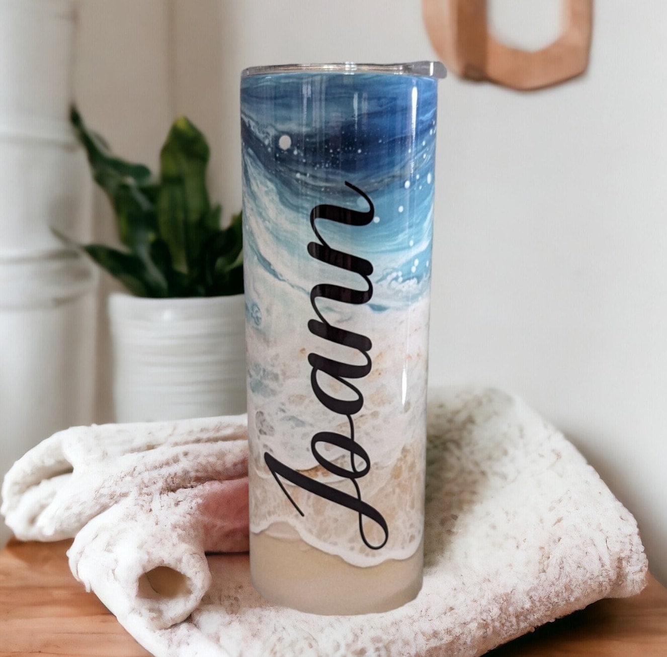 Personalized Beach Tumbler 20oz With Reusable Straw, Can Be Personalized