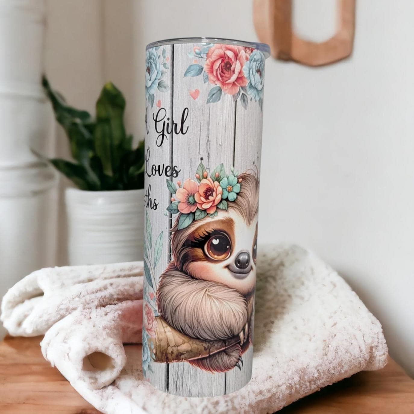 Just A Girl Who Loves Sloths Tumbler 20oz With Reusable Straw, Can Be Personalized