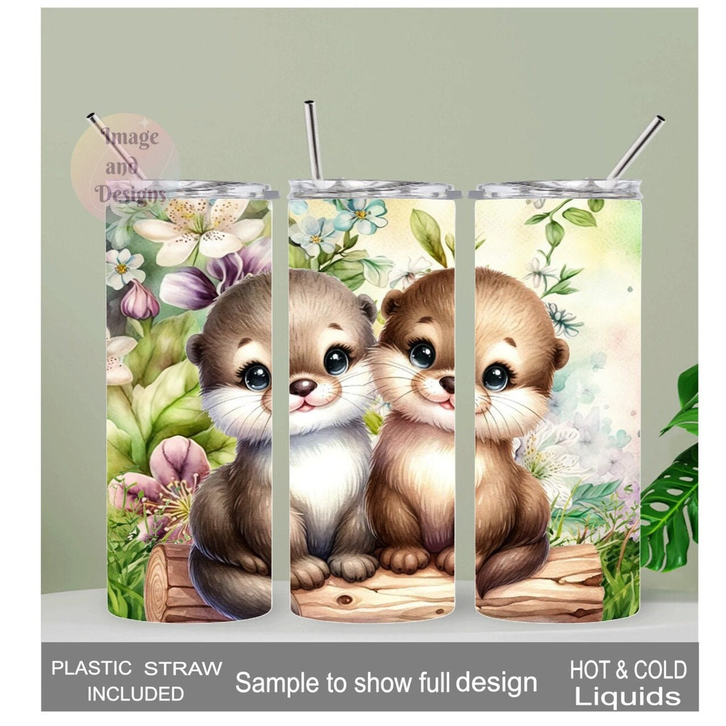 Baby Otters Tumbler 20oz With Reusable Straw, Can Be Personalized